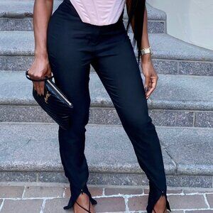 'PrettyLittleThing' Black Zip Hem Woven Skinny Pants - US 2 UK 6